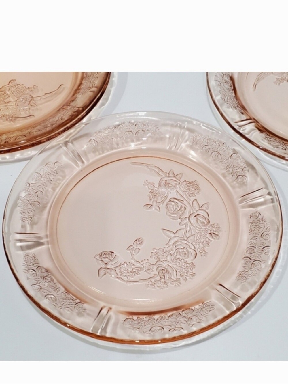1930s (4) Sharon Pink Depression Glass 9" Roses Plates by Federal Glass (Set 1) - Picture 5 of 12